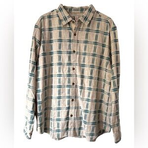 Carbon 2 Cobalt Men’s Flannel Long Sleeve Button Down Teal And Cream Size Large